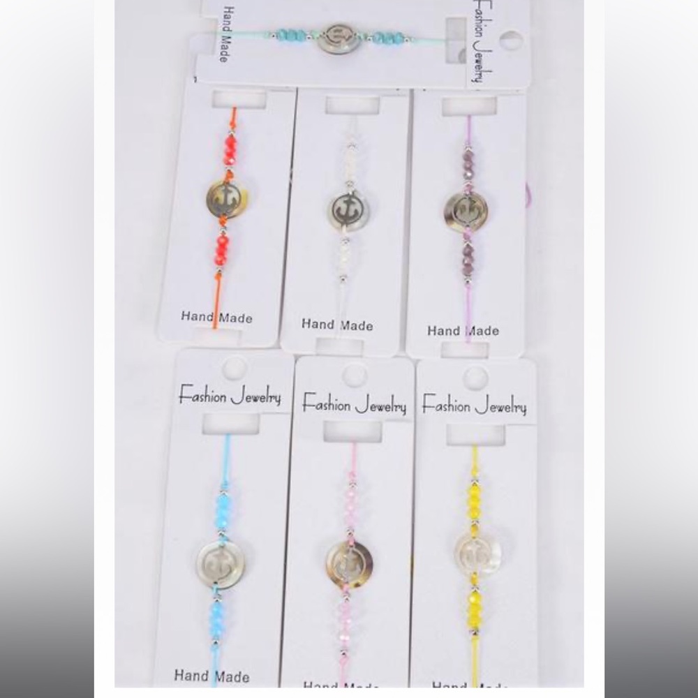Crystal Beaded Anchor Beach Nautical Bracelet
